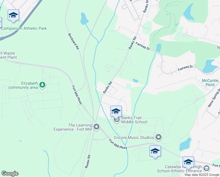 map of restaurants, bars, coffee shops, grocery stores, and more near 1550 Banks Road in Fort Mill