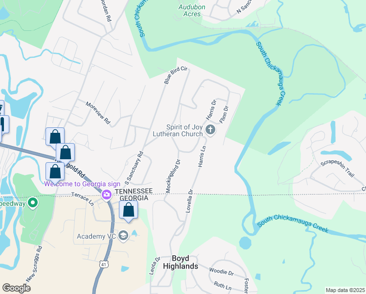 map of restaurants, bars, coffee shops, grocery stores, and more near 808 Harris Lane in Chattanooga