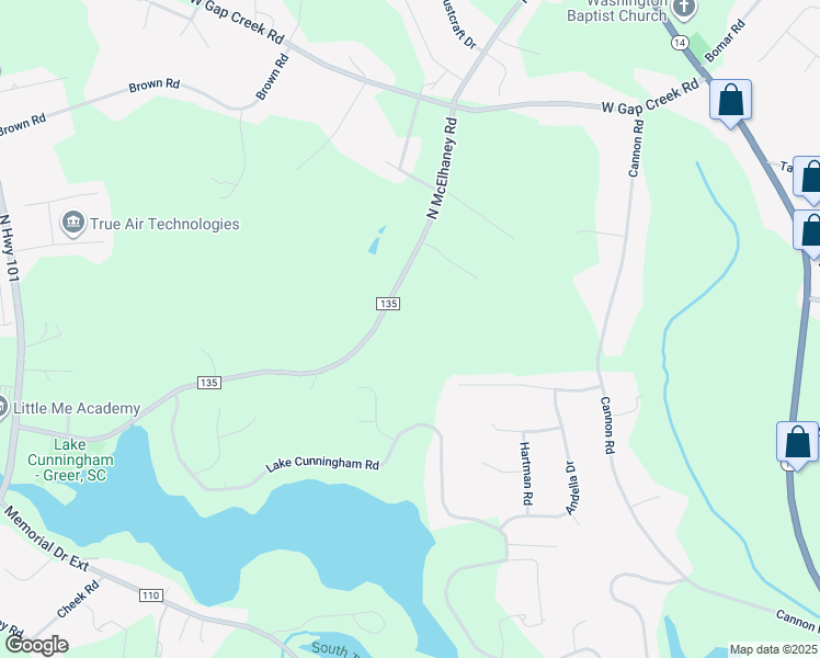 map of restaurants, bars, coffee shops, grocery stores, and more near 3300 North McElhaney Road in Greer