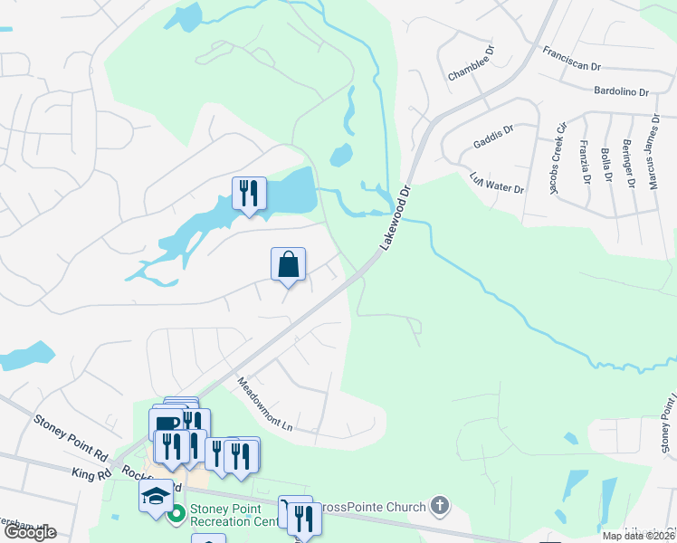 map of restaurants, bars, coffee shops, grocery stores, and more near 3030 Wetherby Court in Fayetteville