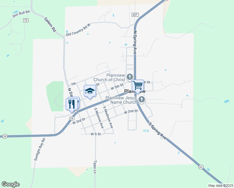 map of restaurants, bars, coffee shops, grocery stores, and more near in Plainview