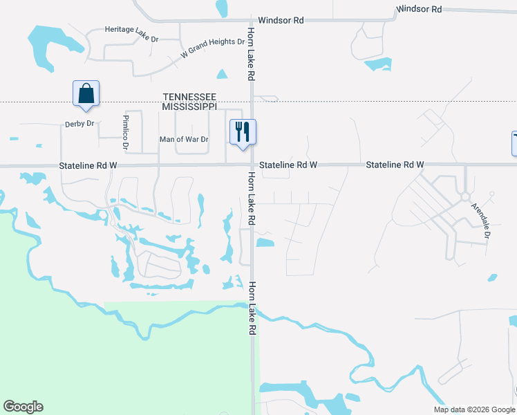 map of restaurants, bars, coffee shops, grocery stores, and more near 3979 Rasco Hills Drive in Southaven
