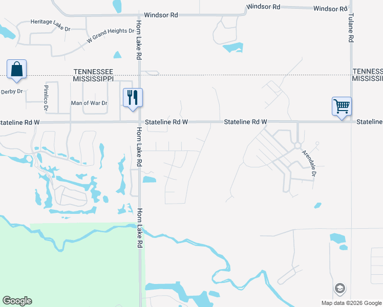 map of restaurants, bars, coffee shops, grocery stores, and more near 8784 Rolling Wagon Drive in Southaven
