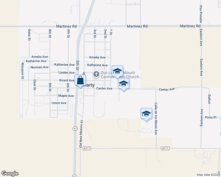 map of restaurants, bars, coffee shops, grocery stores, and more near Center Avenue in Moriarty