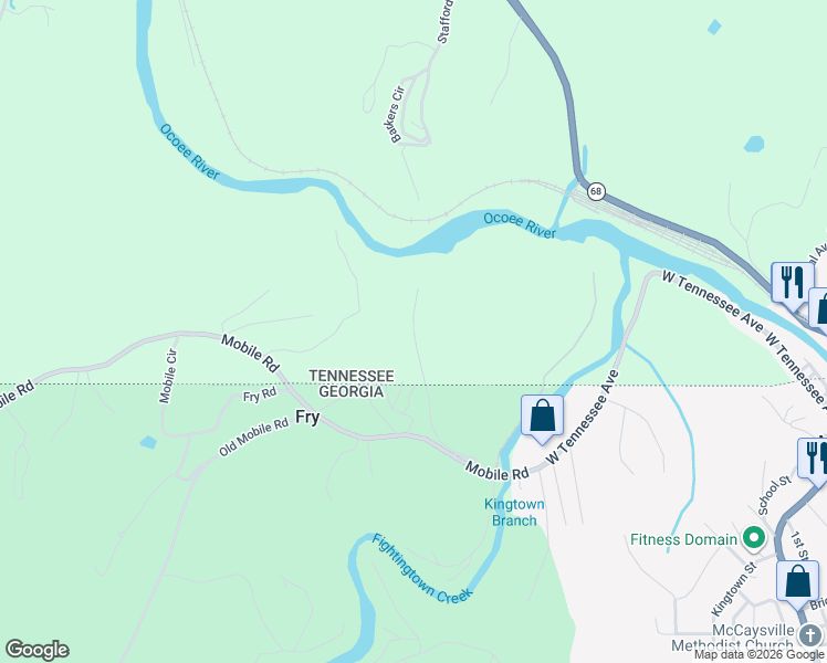 map of restaurants, bars, coffee shops, grocery stores, and more near 170-178 Old River Camp Road in Copperhill