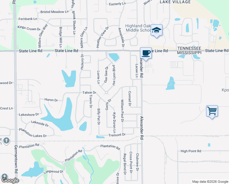 map of restaurants, bars, coffee shops, grocery stores, and more near 9191 Gavin Drive in Olive Branch