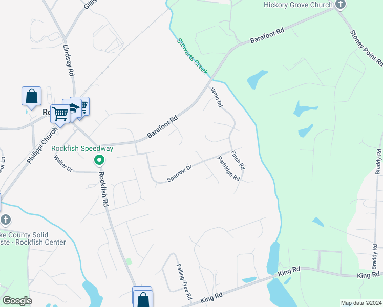 map of restaurants, bars, coffee shops, grocery stores, and more near 105 Peregrine Place in Fayetteville