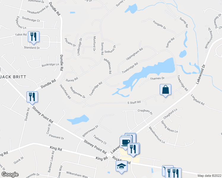 map of restaurants, bars, coffee shops, grocery stores, and more near 3008 Stonehenge Court in Fayetteville