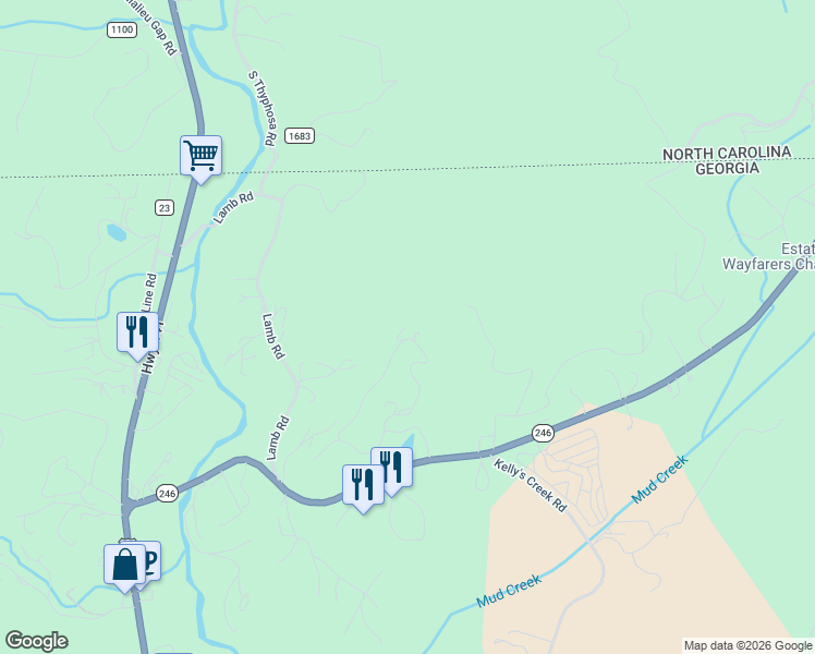 map of restaurants, bars, coffee shops, grocery stores, and more near 490 Chalet Village Lane in Dillard