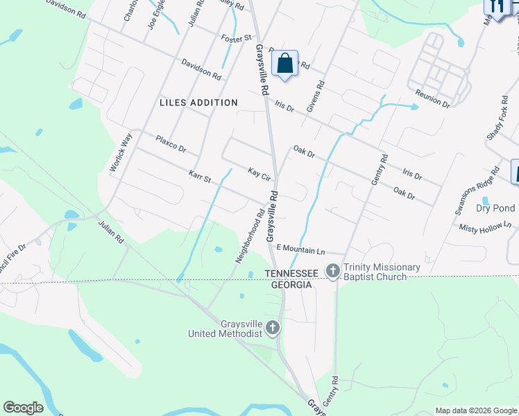 map of restaurants, bars, coffee shops, grocery stores, and more near 8147 Karr Street in Chattanooga