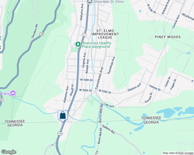 map of restaurants, bars, coffee shops, grocery stores, and more near 5301 Tennessee Avenue in Chattanooga