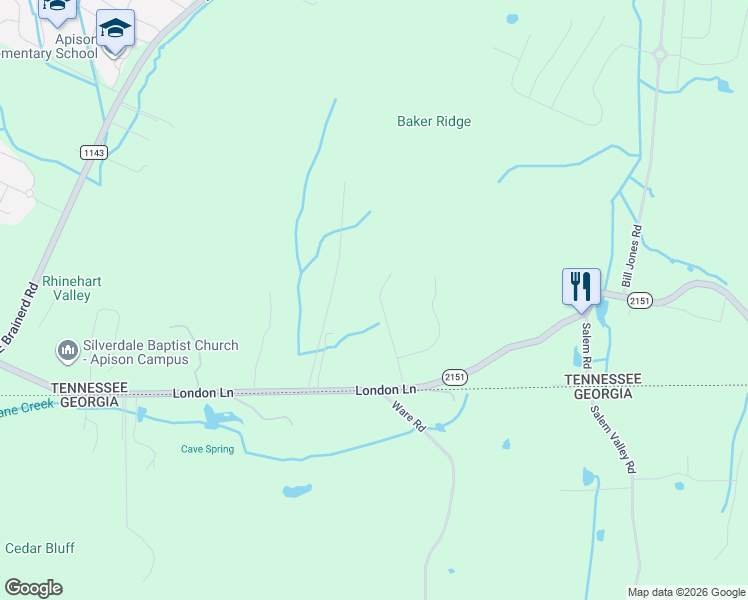 map of restaurants, bars, coffee shops, grocery stores, and more near 1337 London Woods Way in Apison