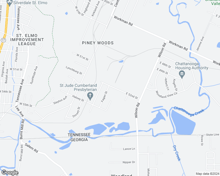 map of restaurants, bars, coffee shops, grocery stores, and more near 5200 Fagan Street in Chattanooga