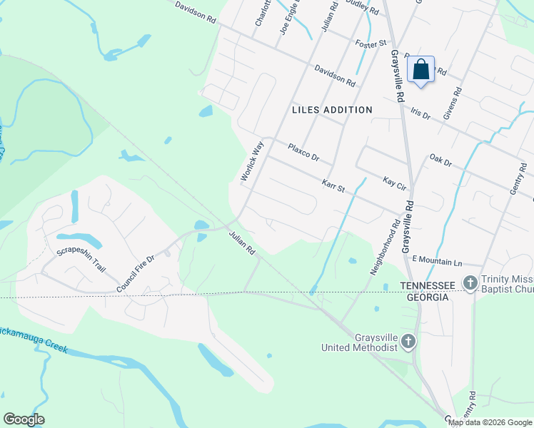 map of restaurants, bars, coffee shops, grocery stores, and more near 8008 Rosemere Way in Chattanooga