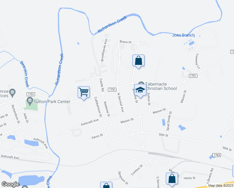 map of restaurants, bars, coffee shops, grocery stores, and more near 513 North Secrest Avenue in Monroe