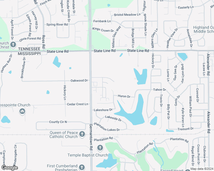 map of restaurants, bars, coffee shops, grocery stores, and more near 9129 Glen Cove in Olive Branch