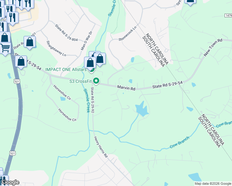 map of restaurants, bars, coffee shops, grocery stores, and more near 9426 Caddell Road in Fort Mill