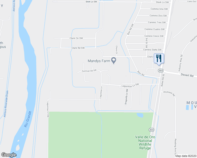 map of restaurants, bars, coffee shops, grocery stores, and more near 6427 Lagunitas Lane Southwest in Albuquerque