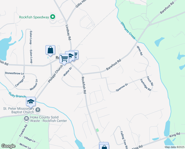 map of restaurants, bars, coffee shops, grocery stores, and more near 198 Barefoot Road in Fayetteville