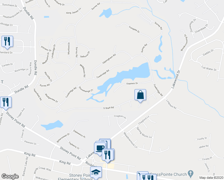 map of restaurants, bars, coffee shops, grocery stores, and more near 6852 Thames Drive in Fayetteville