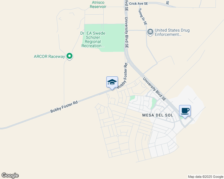 map of restaurants, bars, coffee shops, grocery stores, and more near Bobby Foster Road in Albuquerque