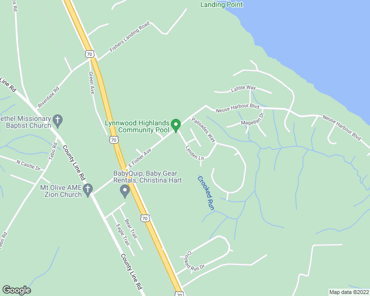 map of restaurants, bars, coffee shops, grocery stores, and more near 202 Lynden Lane in New Bern
