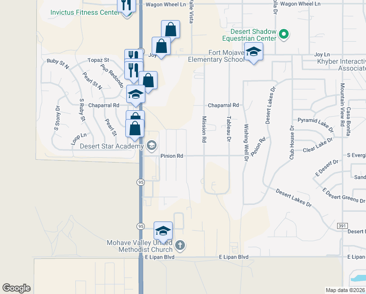 map of restaurants, bars, coffee shops, grocery stores, and more near 5735 Ruth Dr in Fort Mohave