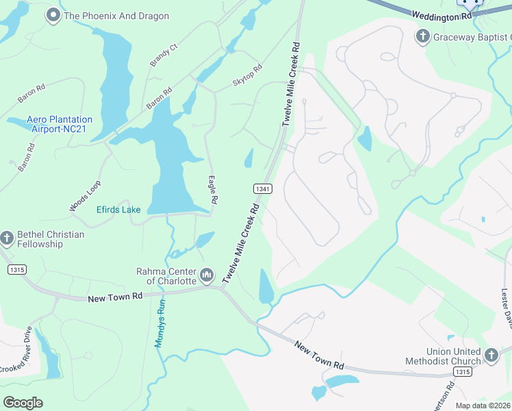 map of restaurants, bars, coffee shops, grocery stores, and more near 808-998 12 Mile Creek Rd in Weddington