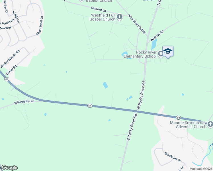 map of restaurants, bars, coffee shops, grocery stores, and more near 3610 Weddington Road in Monroe