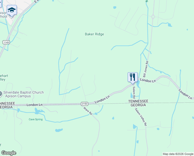 map of restaurants, bars, coffee shops, grocery stores, and more near 10763 London Lane in Apison