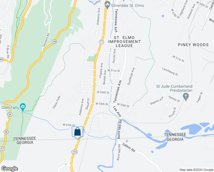 map of restaurants, bars, coffee shops, grocery stores, and more near 1408 West 53rd Street in Chattanooga