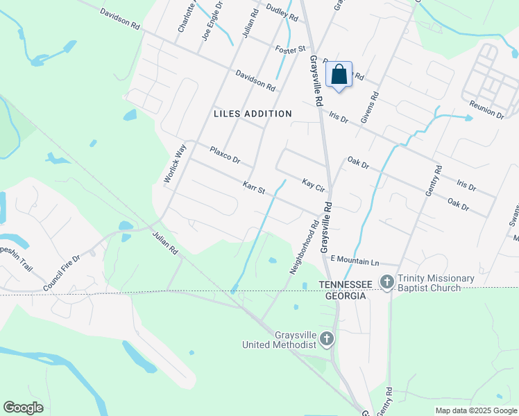 map of restaurants, bars, coffee shops, grocery stores, and more near 8105 Caneadea Trail in Chattanooga