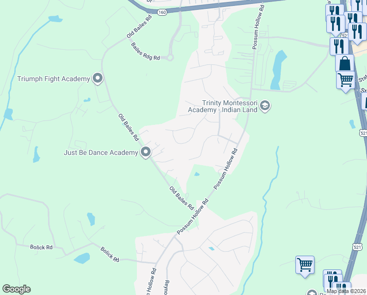 map of restaurants, bars, coffee shops, grocery stores, and more near 7138 Dove Field Lane in Indian Land