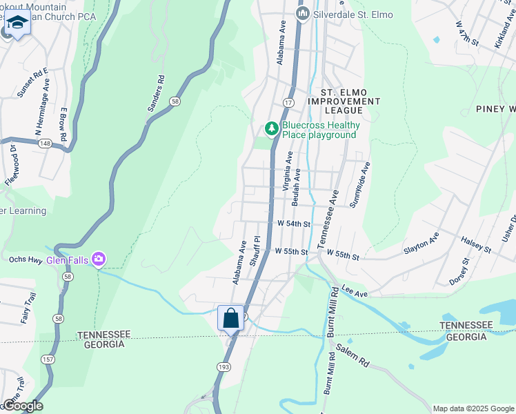 map of restaurants, bars, coffee shops, grocery stores, and more near 1610 West 53rd Street in Chattanooga