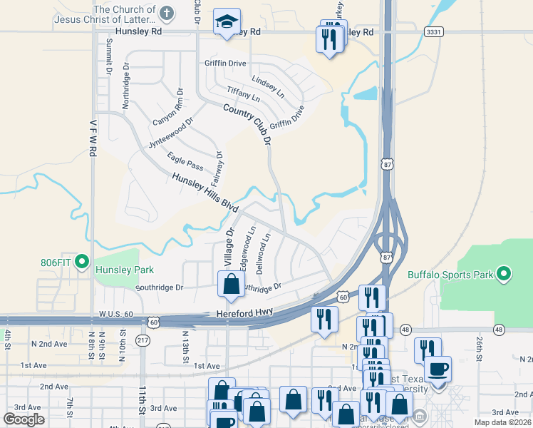 map of restaurants, bars, coffee shops, grocery stores, and more near 32 Village Dr in Canyon