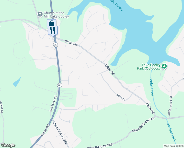 map of restaurants, bars, coffee shops, grocery stores, and more near 226 Shady Spring Way in Wellford