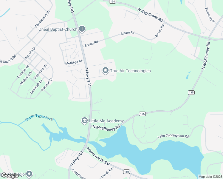 map of restaurants, bars, coffee shops, grocery stores, and more near 3252 North Highway 101 in Greer