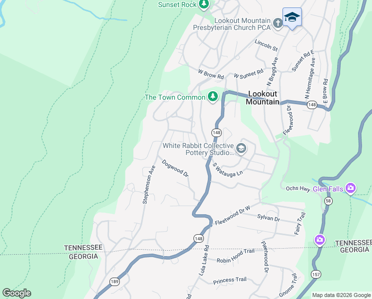 map of restaurants, bars, coffee shops, grocery stores, and more near 113 Linden St in Lookout Mountain