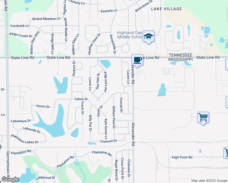 map of restaurants, bars, coffee shops, grocery stores, and more near 9866 Rachael Shea Cove in Olive Branch