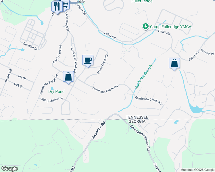 map of restaurants, bars, coffee shops, grocery stores, and more near 710 Hurricane Creek Road in Chattanooga