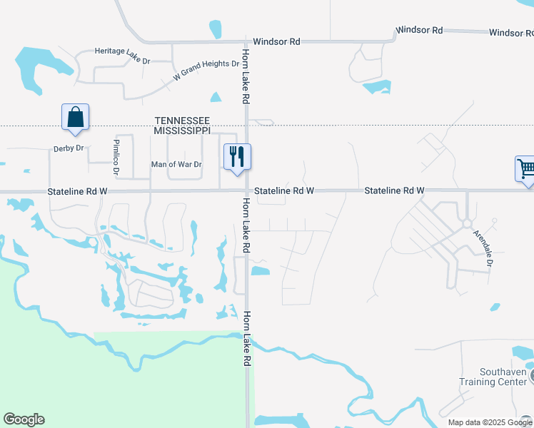 map of restaurants, bars, coffee shops, grocery stores, and more near 8911 Little House Cove in Southaven