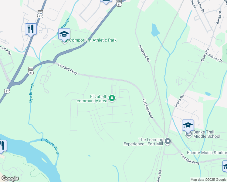 map of restaurants, bars, coffee shops, grocery stores, and more near 272 South Carolina 1719 in Fort Mill