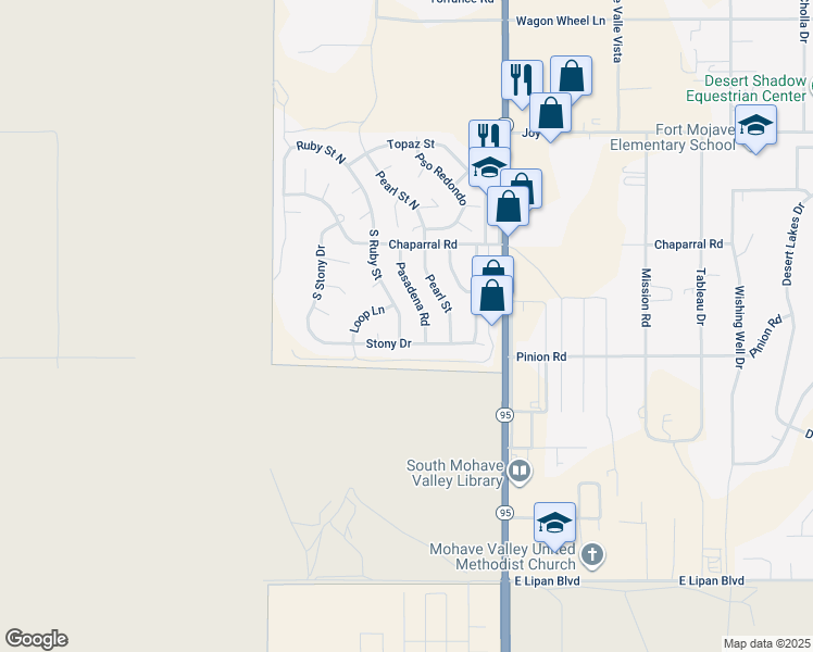 map of restaurants, bars, coffee shops, grocery stores, and more near 5721 Pasadena Road in Bullhead City