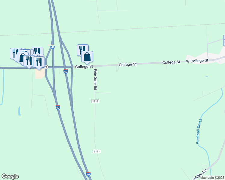 map of restaurants, bars, coffee shops, grocery stores, and more near 135 Mathis Family Lane in Warsaw