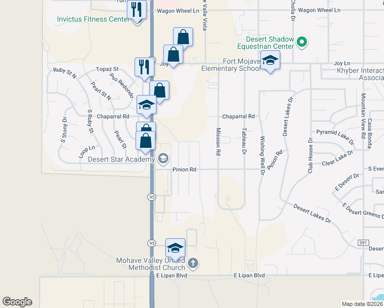 map of restaurants, bars, coffee shops, grocery stores, and more near 5727-5735 Ruth Dr in Fort Mohave