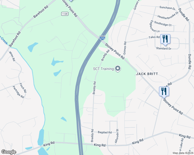 map of restaurants, bars, coffee shops, grocery stores, and more near 3182 Braddy Road in Fayetteville
