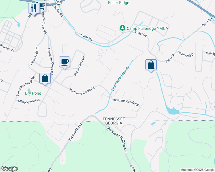 map of restaurants, bars, coffee shops, grocery stores, and more near 623 Hurricane Creek Road in Chattanooga