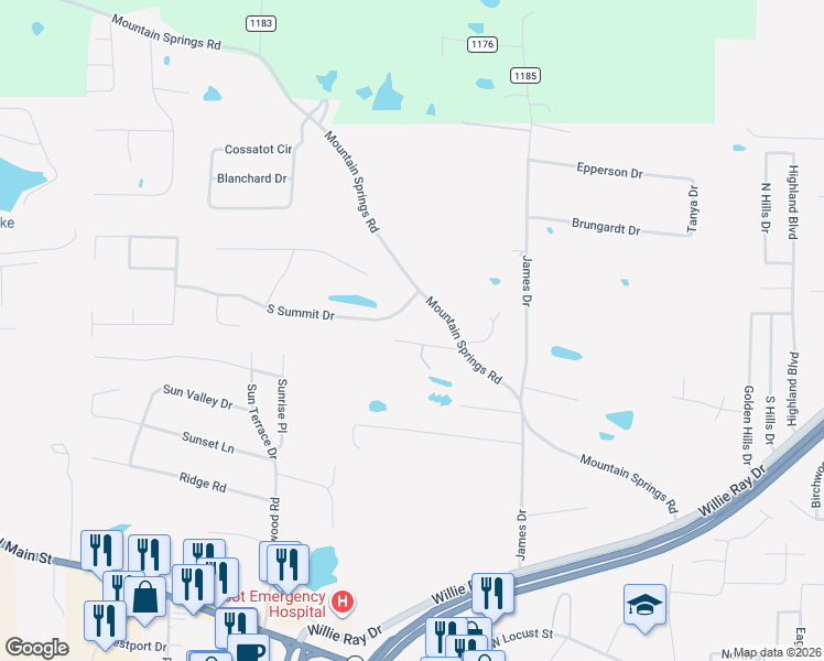 map of restaurants, bars, coffee shops, grocery stores, and more near 203 Autry Lane in Cabot