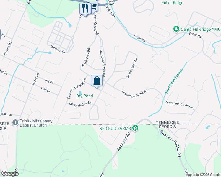 map of restaurants, bars, coffee shops, grocery stores, and more near 813 Hurricane Creek Road in Chattanooga