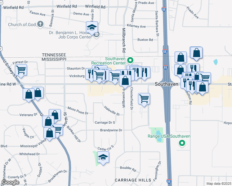 map of restaurants, bars, coffee shops, grocery stores, and more near 1690 Desoto Cove in Southaven